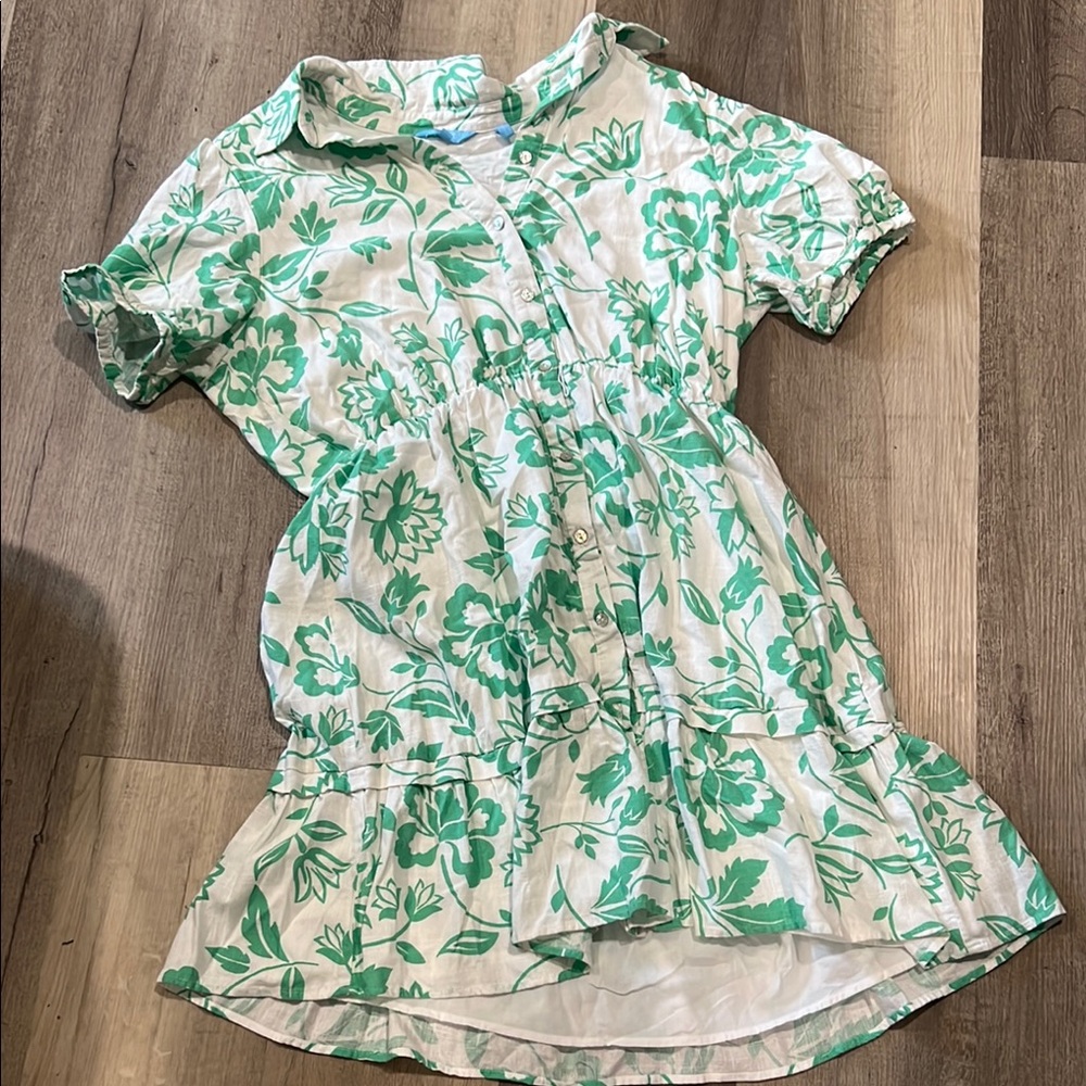 Floral Green and White Dress